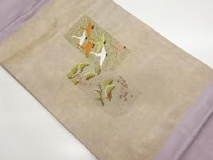 群鶴・松・紅葉模様刺繍名古屋帯